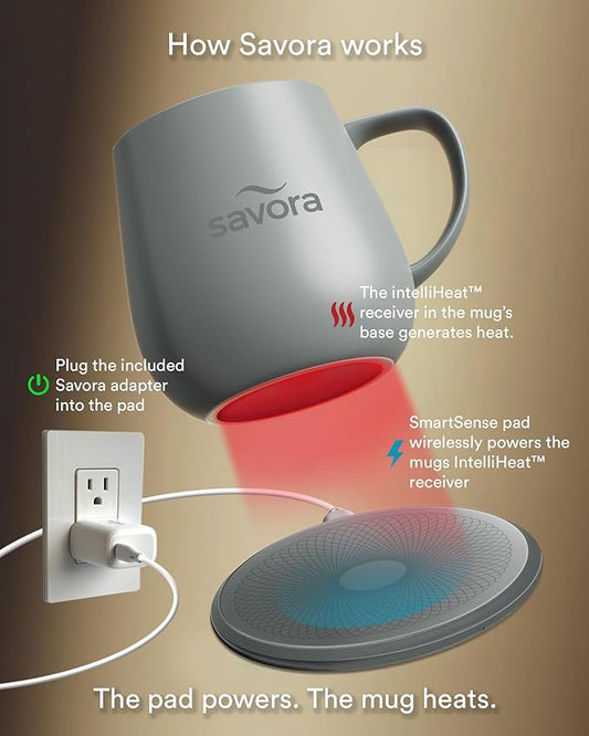 12oz IntelliHeat™ Coffee Mug | Barista’s Choice | Exclusive Wireless SmartSense Pad | Maintains Perfect 135°F | Hand-Crafted Ceramic Mug & Lid | Great for Tea Drinkers | Backed for Life - Grey