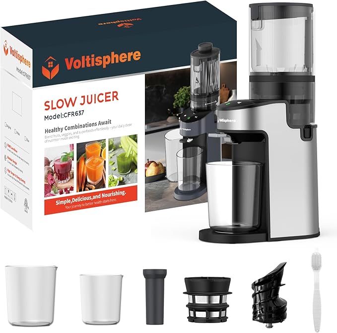 CFR637 Cold Press Juicer,400W Slow Masticating Juicer,4.9"Wide Feed Chute Juicer Machines for Whole Vegetables & Fruits,Advanced Touch Sensing Switch, (Silver)