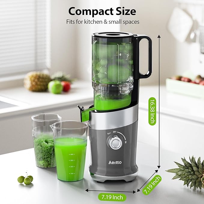Juicer Machines For Whole Fruits, Aeitto Cold Press Juicer with Large Feed Chute, Self Feeding Slow Masticating Juicers, Easy to Assemble, Easy to Clean & Use, High Juice Yield