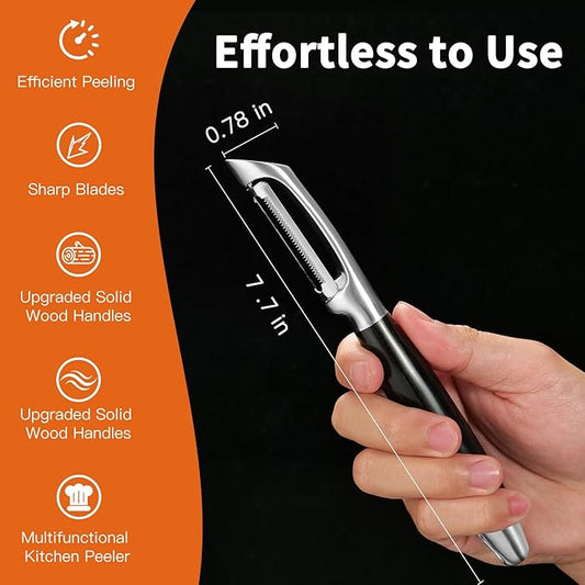 KULUNER 304 Stainless Steel Multi-Function Kitchen Peeler - With Solid Wood Handle, Sharp Durable Blade, Effortlessly Peels Vegetables and Fruits, Essential Kitchen Tool( Type I)