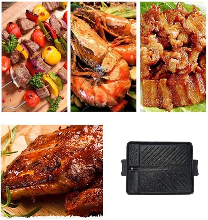 CHYIR Korean-Style Non-Stick Smokeless Rectangular Grill Pan Baking Tray Barbecue Plate for Indoor Outdoor BBQ