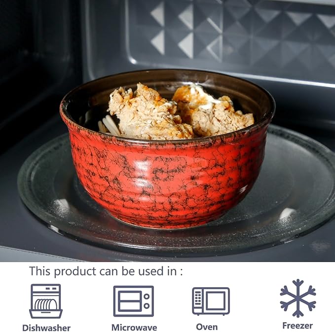 MEKY 20OZ Soup Bowls, Ceramic Cereal Bowls Set of 6, Perfect for Oatmeal Desserts Salads Rice Pasta Breakfast,Stackable Serving Bowls for Daily Meals Party Gifting, Microwave & Dishwasher Safe, Red