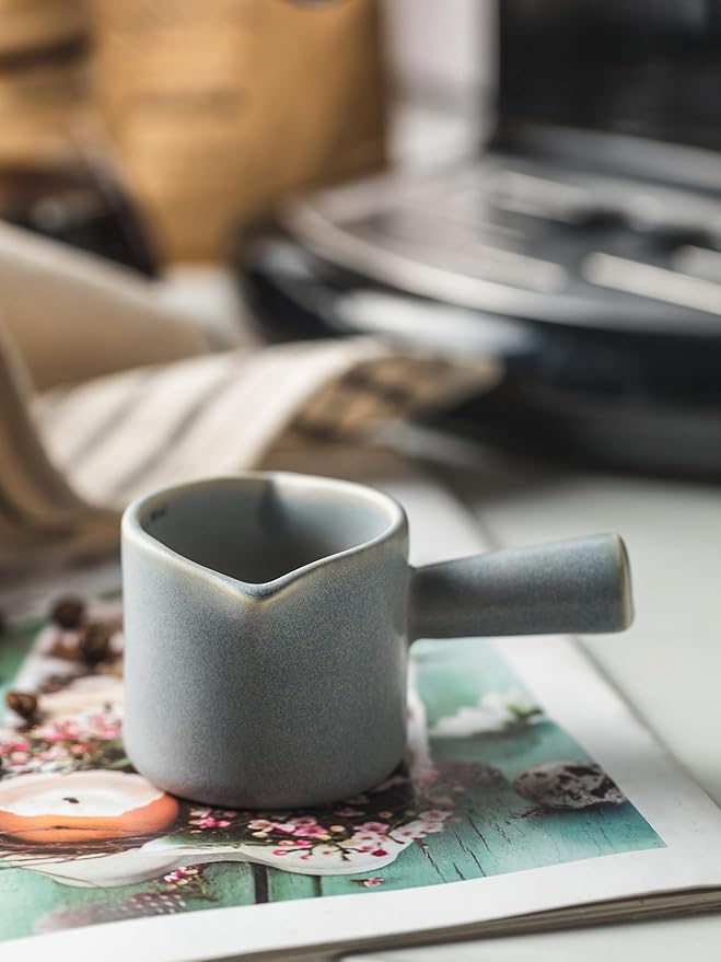Espresso Cups Ceramic, Espresso Measuring Cups with Dual Measurement Scale, Expresso Shots Cup with Handle, Espresso Accessories, 3 Oz/ 90 Ml, Blue