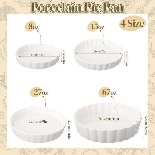 4 Packs Ceramic Pie Pan Set 6"/7"/9"/11" Deep Pie Plate Round Baking Dish Quiche Baking Dish Bakeware Tart Molds Oven Safe for Serving