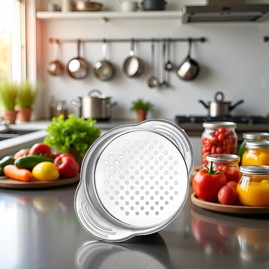 Stainless Steel Food Can Strainer Sieve Metal Tuna Press Filter Canning Lid Colander Oil Drainer Kitchen Tools for Beans Vegetables (Silver)