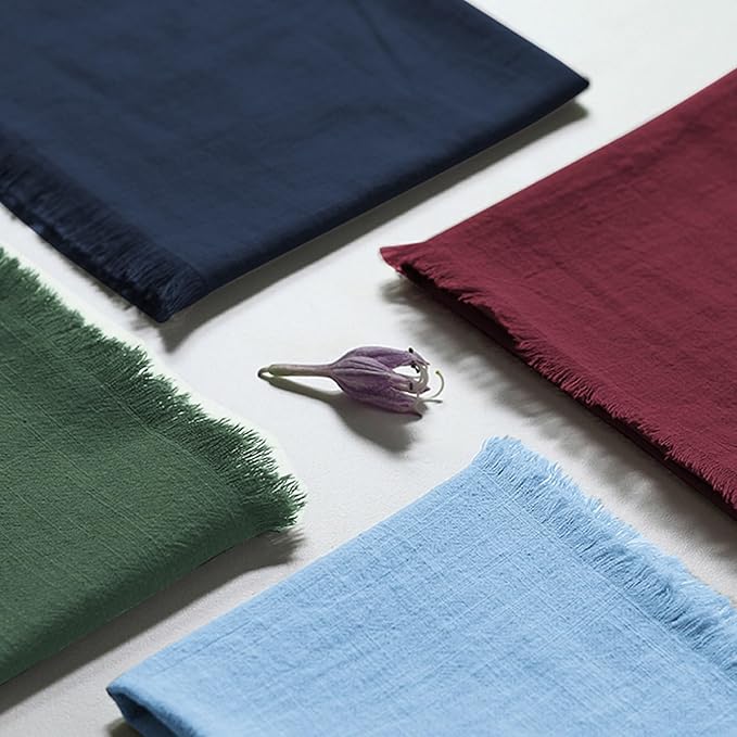 Handmade Cloth Napkins 100% Cotton Napkins with Fringe,Delicate Handmade Cloth Napkins for Dinners, Parties, Weddings and More,18 x 18 Inch Set of 12 - Blue