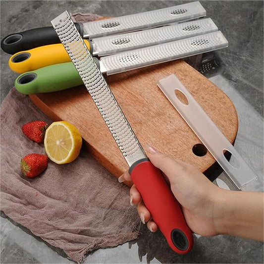 Stainless Steel Cheese Grater Lemon Zester With Cover Fruit Chocolate Nonslip Handle(Green)