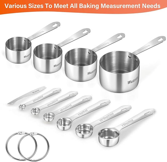 Stainless Steel Measuring Cups & Spoons Set of 11, Stackable Metal Measuring Cups & Spoons, Kitchen Gadgets for Cooking & Baking