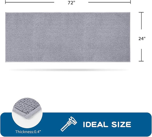 PURRUGS Machine Washable Kitchen Runner Rug 2ft x 6ft, Non-Slip/Skid Hallway Runner Rug, Super Absorbent Soft Area Rug for Hallway, Kitchen & Laundry, Rolled Packaging, Grey