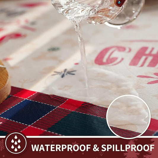 Christmas Rectangle Table Cloth,100% Waterproof Tablecloth,Christmas Decorations for Home, Vinyl Tablecloth Plastic Table Cover for Party,Picnic,Dining,Outdoor 54" x 54",Crimson Checked