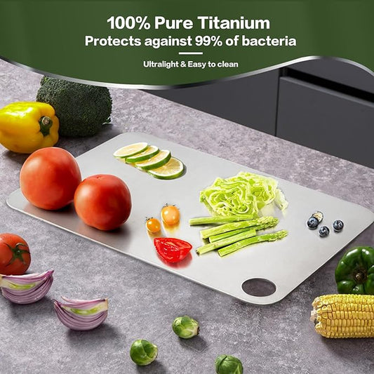 Titanium Cutting Board, 12” Non Toxic Cutting Boards for Kitchen - Cutting Edge Hygiene & Durability, Double Sided Pure Titanium Cutting Mat for Meat Fruit & Vegetable, S Size