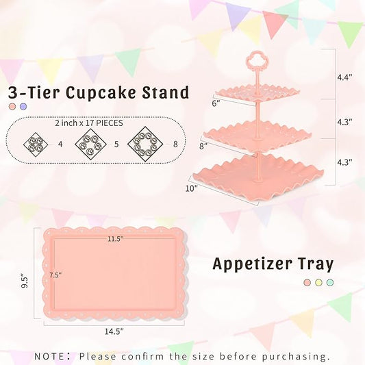 NWK 5 Piece Cake Stand Set with 2 x Large 3-Tier Cupcake Stands, 3 x Appetizer Trays, for Wedding Birthday Baby Shower Tea Party Decorations (Colorful)