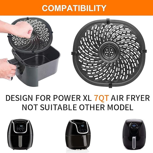 Air Fryer Replacement Tray for Power XL Vortex 7 QT Air Fryer, Oval Nonstick 10.3''×9.5'' AirFryer Replacement Parts Accessories Rack Basket Grill Pan Grill Plate Crisper Plate with Rubber Bumpers