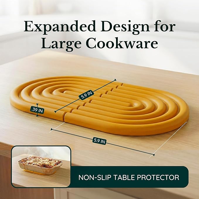 Silicone Trivets for Hot Dishes, Heat-Resistant, Non-Slip Pot Holders for Kitchen & Coasters Durable Hot Pads for Pots, Pans, Baking Dishes & Kitchen Appliances Set of 2 Honey Mustard