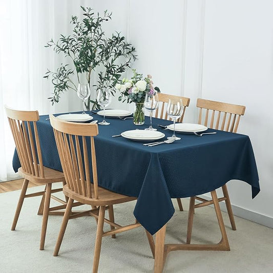 maxmill Jacquard Tablecloth Stain Resistant Waterproof Wrinkle Free Spillproof Washable Soft Weaved Texture Table Cloth for Dining Room, Indoor Outdoor Use, Rectangle 60 x 140 Inch, Navy Blue
