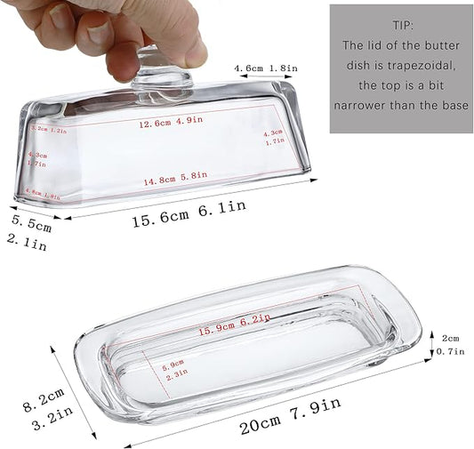 8'' Art Glass Butter Dish with Lid,Classic Covered 2-Piece Butter Container For Countertop,Multi-Purpose Preserving Serving Dessert Tray Bowl,Dishwasher Safe