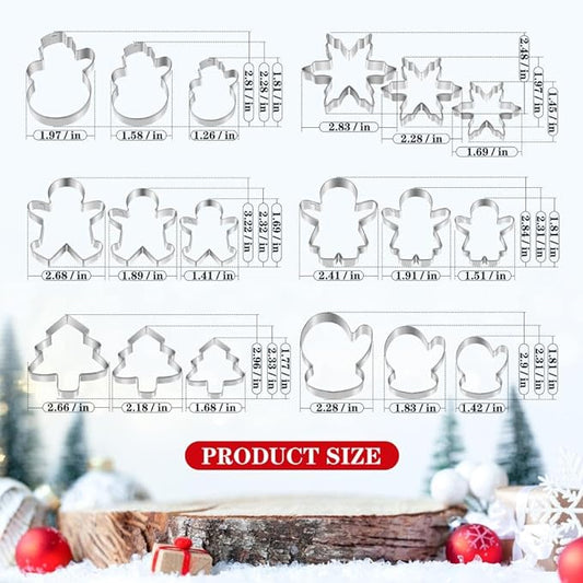 Christmas Cookie Cutter Set,18 Piece Stainless Steel Winter Christmas Cookie Cutters Shapes for Baking - Christmas Tree,Snowflake,Snowman,Gingerbread Man,Gingerbread Girl,Mitten, Silver