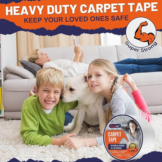 Double Sided Carpet Tape Heavy Duty for Area Rugs,Tile Hardwood Floors,Over Carpet,Rug Tape High Adhesive and Removable,Strong Sticky Tape,Residue Free,2 Inches x 10 Yards,White