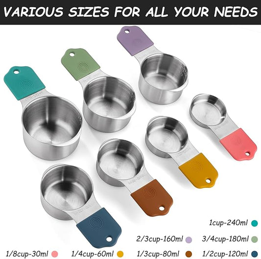 Magnetic Measuring Cups Stainless Steel Magnetic Measuring Cups Set of 7 Stackable Nesting Heavy Duty Metal Measure Cup for Measuring Dry or Liquid Ingredients
