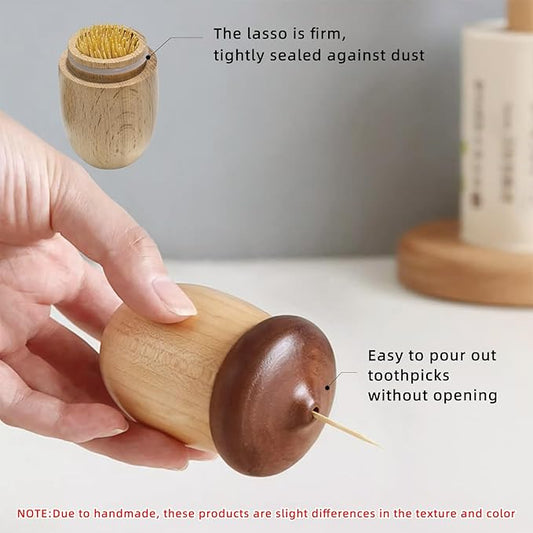Cute Mushroom Toothpicks Holder with 390 Pcs Toothpicks, Cactus Toothpick Holder Dispenser for Home Kitchen Table Decor Accessories, Warm and Unique Gifts (3.Acorn)