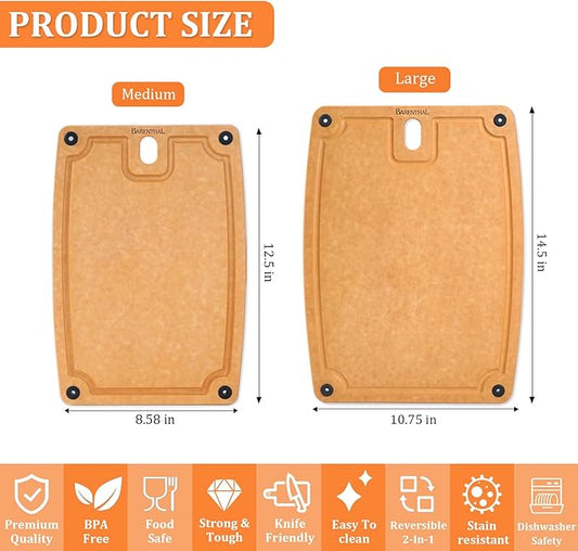 Barenthal Cutting Boards for Kitchen Dishwasher - 2PC Cutting Board Set Double-Sided with Non-Slip Feet and Juice Groove Composite Chopping Board for Kitchen Knife Friendly Cut Meat, Fruit,Vegetable