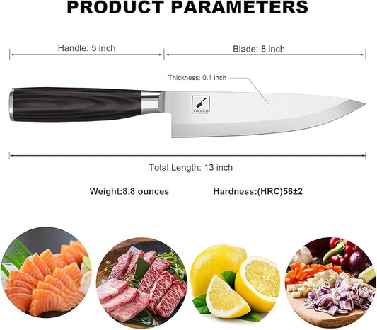imarku Chef Knife 8-Inch Pro Japanese Kitchen Knife 7Cr17MoV High-Carbon Stainless Steel Paring Knife Ergonomic Handle Rasor Sharp Single-Bevel Edge Birthday Gift for Women and Men
