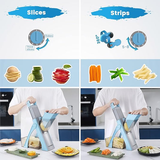 SupMaKin Upgrade Safe Mandoline Slicer Plus, Adjustable Vegetable Chopper Potato Slicer Onion Chopper, French Fries Cutter, Veggie Salad Chopper Kitchen Chopping Artifact (LightBlue)