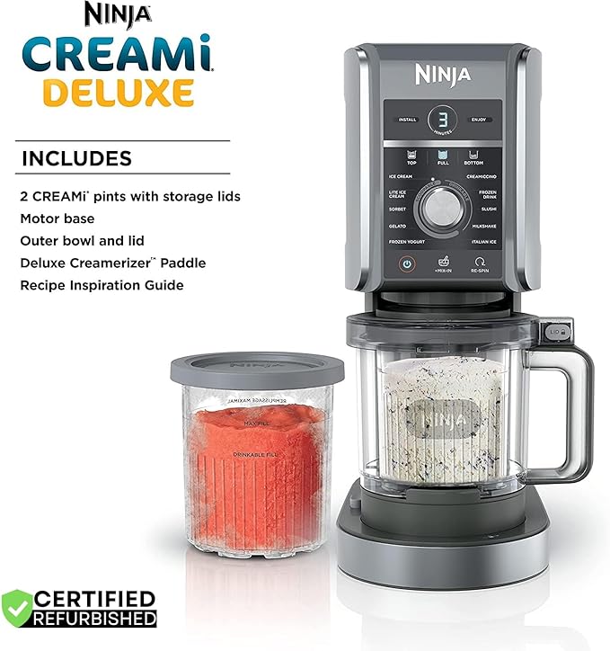 Ninja NC501 CREAMi Deluxe 11-in-1 XL Ice Cream Maker Silver (Renewed) Bundle with 2 YR CPS Enhanced Protection Pack