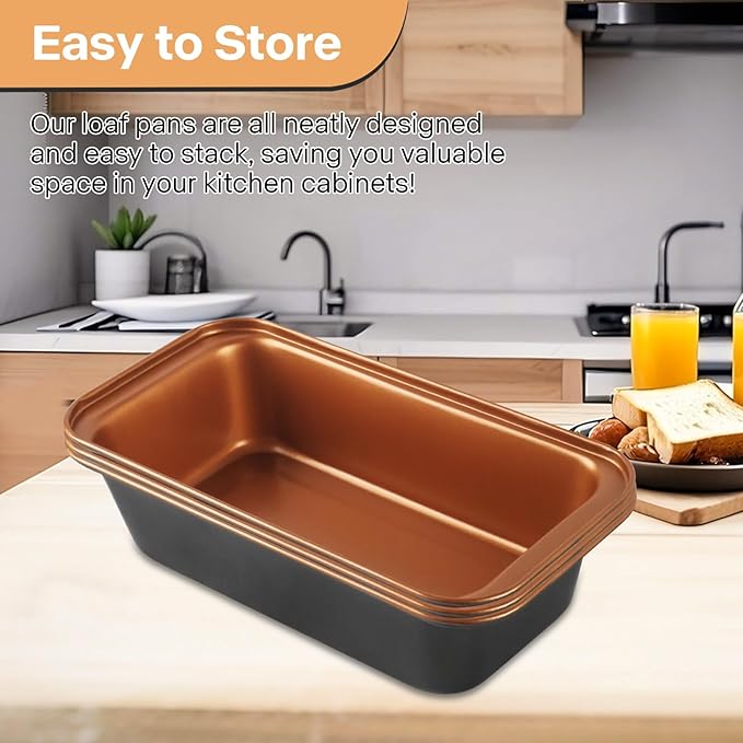 3-Pack 8x4 Loaf Pan for Baking Bread, Nonstick Bread Pan With Copper & Black Two-Tone Finish Perfect for Homemade Bread, Meatloaf, Pound Cake
