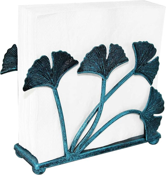 OwlGift Modern Ginkgo Leaves Design Napkin Holder for Tables, Metal Paper Napkin Storage for Kitchen, Stylish Paper Towel Dispenser, Mail Letter Sorter Rack, Document File Organizer – Turquoise