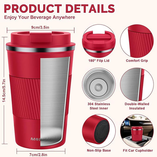 MOMSIV 12oz Travel Mug, Insulated Coffee Cup with Leakproof Lid, Vacuum Stainless Steel Double Walled Reusable Tumbler for Hot and Cold Water Coffee and Tea