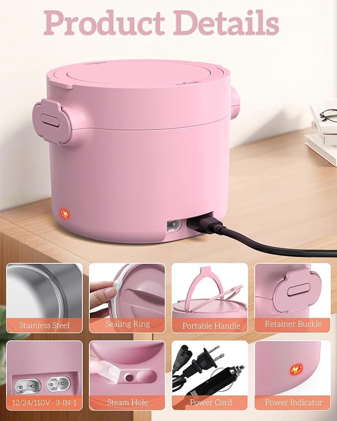 Electric Lunch Box, 33OZ Portable Food Warmer | 100W Rapid Heating & Leak-Proof 304 Stainless Steel | 3-in-1(Car 12V/24V & Home 110V) | Perfect for Work/Travel,On-the-Go,Ideal Gift for Men & Women