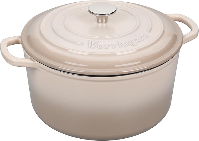 VORRINGARD Enameled Cast Iron Dutch Oven Pot with Lid, for Sourdough Bread Baking, Round Dutch Ovens, 4.5 Quart, Latte