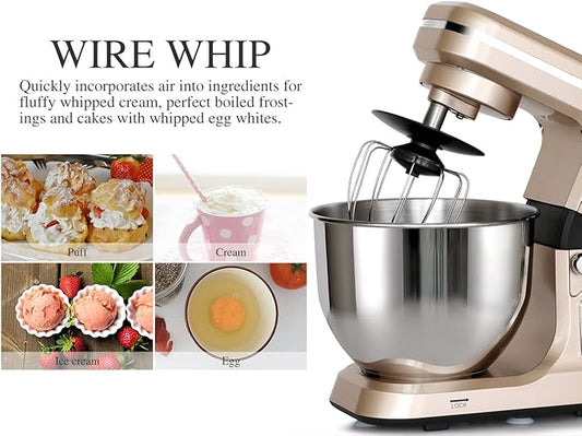 MURENKING Stand Mixer,5.3-Qt & 500W & 6+P Speed MK36 Tilt-Head Kitchen Electric Food Mixers Home Baking Dough Machine with Accessories (Champagne)