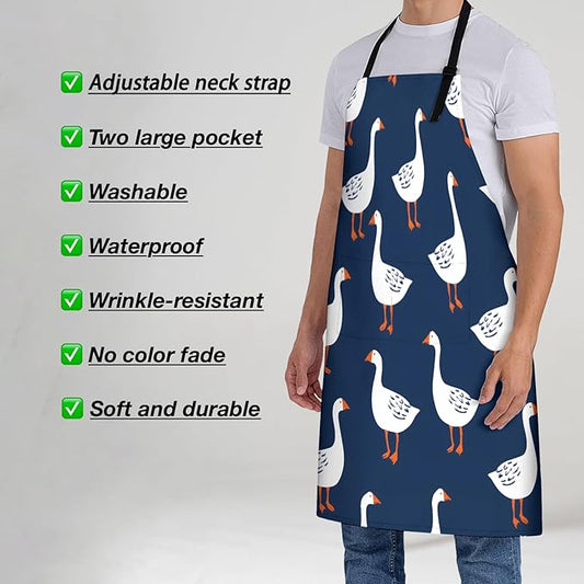 Goose Apron for Women, 28x33in, Kitchen Chef Aprons with 2 Pockets, Polyester, White Geese Animal Apron for Cooking BBQ Baking Gardening Chef, Gifts for Mom Wife Dad