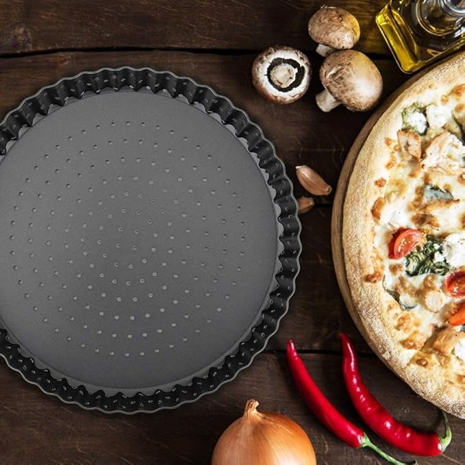 Agatige Pizza Pan with Holes for Oven, Non-stick Bakeware Pizza Tray Black Pizza Pan with Removable Bottom for Make Kinds of Pizzas or Pies (8 in)