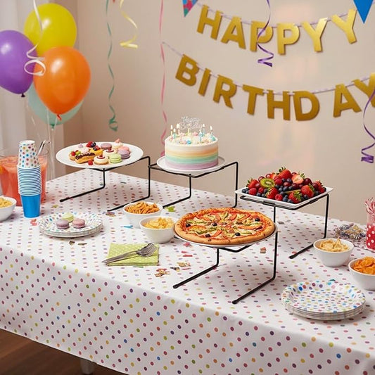 MyGift Black Metal Pizza Table Stands, Tabletop Pizza Pan Riser Food Platter Tray and Display Rack, Set of 4