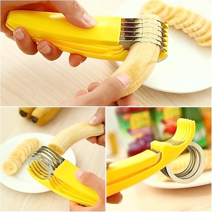 FireKylin Banana Slicer,ABS + Stainless Steel Fruit and Vegetable Salad Peeler Cutter Kitchen Tools For Banana, Strawberry,Grape(2 pcs)
