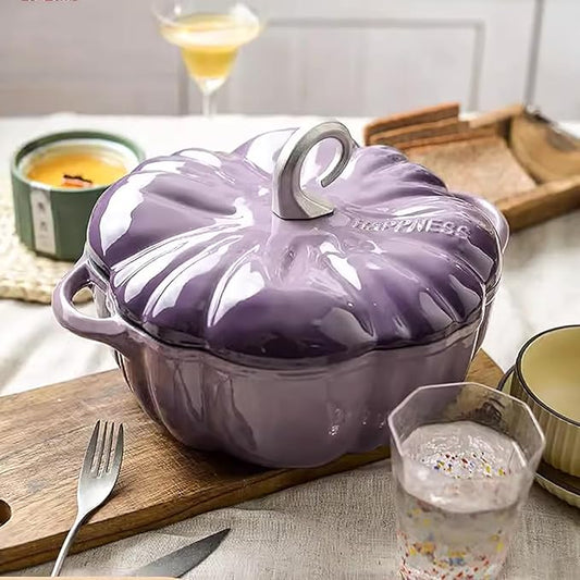 Lebolna Pumpkin Cocotte,Pumpkin Dutch Oven Pot with Lid,Enamel Cast Iron Cooking Pot,Non Stick Pumpkin Pot,Stew Pot Soup Pot,Serves 3-5,Halloween Thanksgiving Decor Pot Gift(3.9 Quart, Purple)