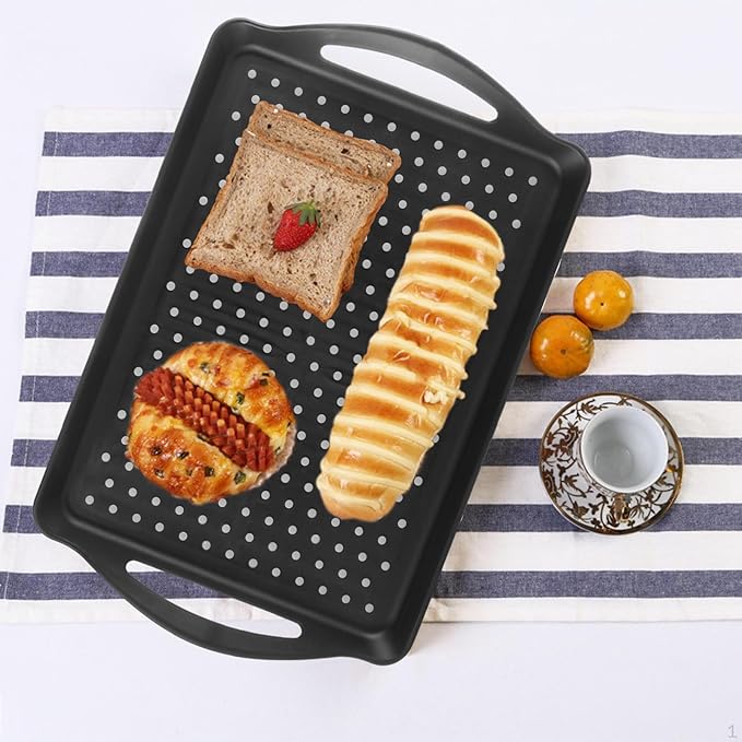 4 PCS Non-Slip Plastic Serving Trays with Handles Black Grill Prep Trays for Prep Carry Rectangular Plastic Food Tray for Serving Food, Snack,Breakfast Drink(16.5x11.4x1.6 inch)