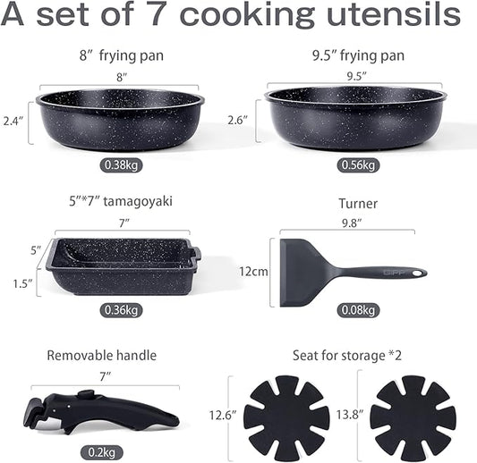 GiPP Ceramic Pots and Pans Set Non Stick, Nonstick Detachable Handle Cookware Sets, Non Toxic Induction Kitchen Pot and Pan with Removable Handle, Healthy RV Cookware, Dishwasher &Oven Safe, 7 Piece
