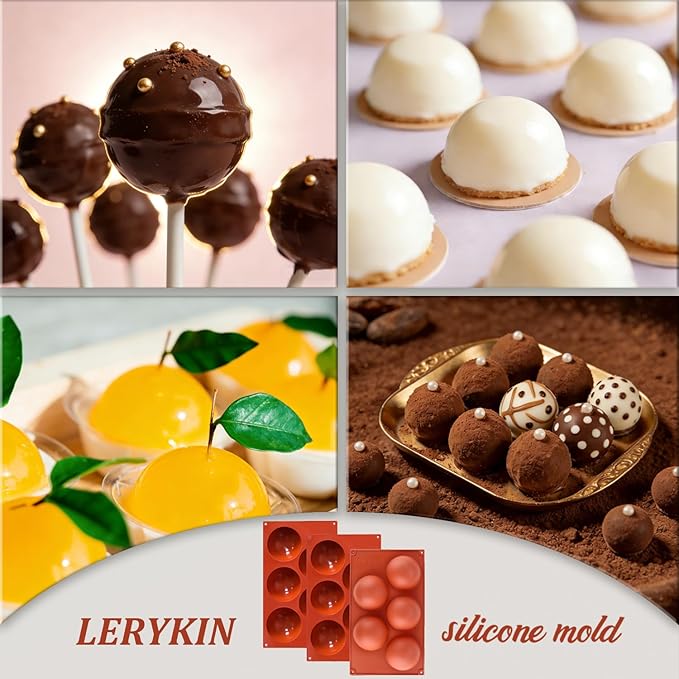 3 Pack Extra Large 5-Cavity Semi Sphere Silicone Molds, Half Sphere Baking Mold Non-Stick for Making Big Size Hot Chocolate Bomb, Jelly, Cake, Dome Mousse