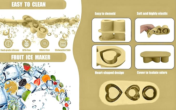 Ice Cube Trays for Stanley Cup 20 30 40 OZ Tumbler Ice Mold Heart Shape Silicone Ice Cube Tray with Lid, Stanley Ice Mold and Maker Ice Cube for Cocktails, Whisky, Juice (20-30 OZ, Yellow)