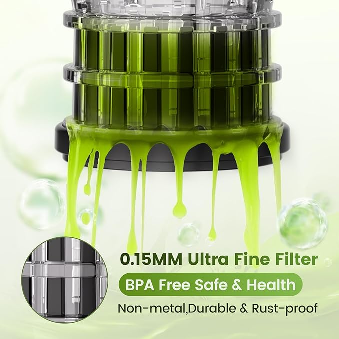 Cold Press Juicer Machines, High Nutrient Retention, 99% Juice Yield, 5.3" Wide Feed Chute for Whole Fruits & Vegetables, Quiet Slow Masticating Juicer, BPA-Free, Easy to Clean