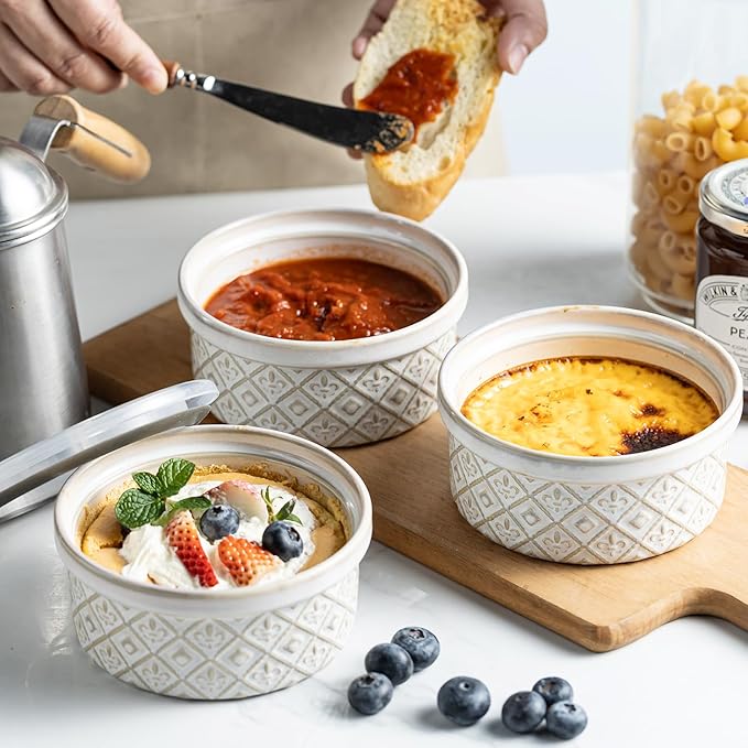 40 Oz Ceramic Airtight Bowls Set of 4 - Large Mixing Bowls with Lids Set for Salad, Pho, Soup, Pasta, Dessert, Serving, Oatmeal, Baking Dishes, Dishwasher & Microwave Safe, Beige