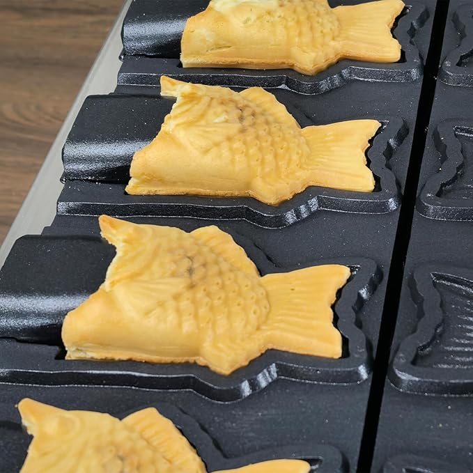 Taiyaki Fish Waffle Maker 110V/Commercial Use Jam or Ice Cream Waffle Maker/Stainless Steel 5 Big Open-Mouth Fish Non-Stick Teflon Coating Taiyaki Maker/50-300℃/122-572℉ Adjustable