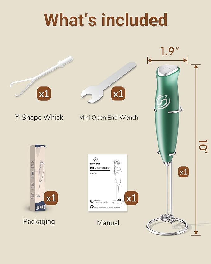 Milk Frother Handheld Frother Wand Drink Mixer Handheld Coffee Stirrers Electric Frother for Coffee Mixer Wand with 2 Whisk frother for protein powder coffee frother handheld-Green