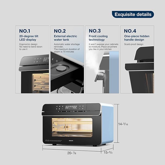 ROABM Toaster Oven Air Fryer Combo R-BOX Green, 23QT Countertop Convection Steam Oven, Rapid Steam, Bake, Air Fry, Broil, Dehydrate, Defrost, Ferment, Steam Self-Clean, Touchscreen Control