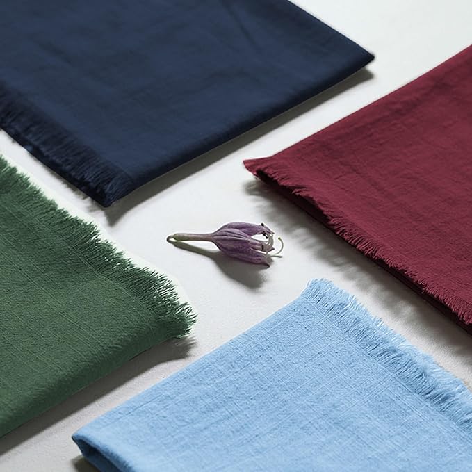 Handmade Cloth Napkins 100% Cotton Napkins with Fringe,Delicate Handmade Cloth Napkins for Dinners, Parties, Weddings and More,18 x 18 Inch Set of 12 - Green