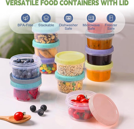 12 Piece 8 oz Plastic Food Storage Containers with Lids, Reusable Freezer Storage Containers, Small Meal Prep Containers with Pen and Brush, BPA-Free, Screw Top, Microwave & Dishwasher Safe